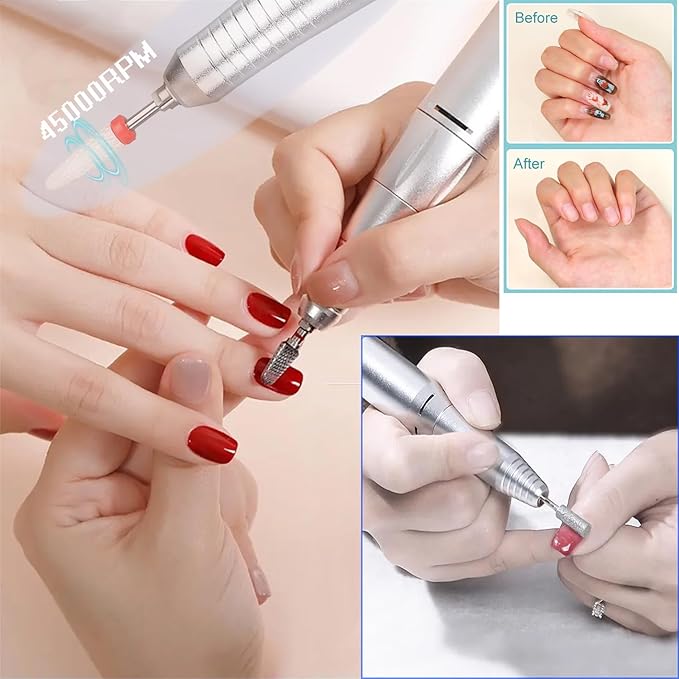 Electric 45000RPM Nail Drill Machine Rechargeable Portable Nail File Electric DIY Nail Drill Kit with Smart LCD Screen for Gel Nail Manicure and Pedicure Reflective Body etc(Dazzle)