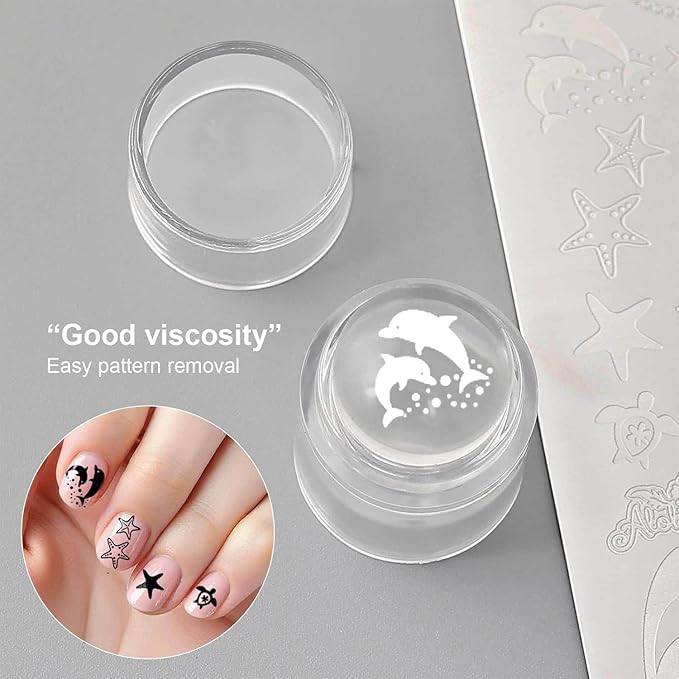 2-Piece Mini Nail Art Stamper Kit, Clear & Metallic Stampers with Scraper, for Nail Stamping & French Tips, Easy DIY Nail Design at Home, Manicure Starter Tool
