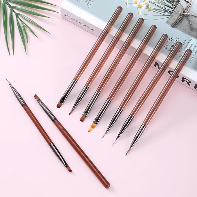 9pcs Nail Art Brushes Set Nail Art Tool Set Striping for Long Lines Drawing Pen with Extension Gel Brush Builder Gel Brush Dotting Pen Salon at Home Diy Manicure