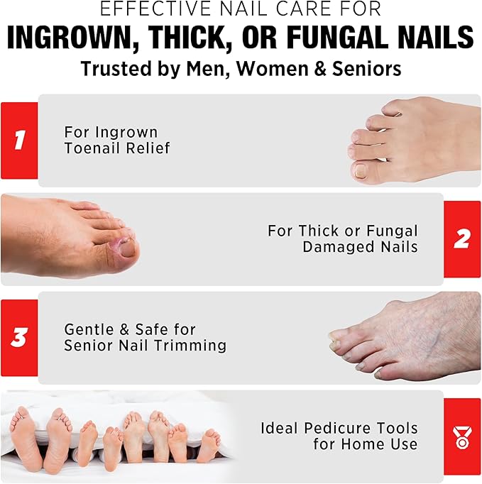Treatonic Ingrown Toenail Clipper Removal Kit - Toenail Clippers for Thick, Fungal-Damaged, Curved Nails with Lifter & File, Long-Handle Pedicure Tools for Men, Women & Seniors