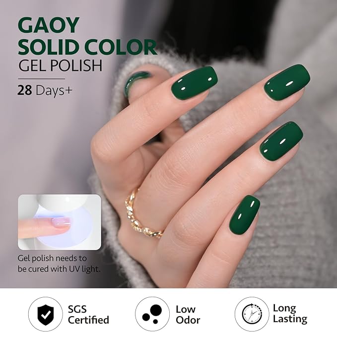 GAOY Green Gel Nail Polish, 16ml Soak Off Gel Polish, UV Light Cure for Nail Art DIY Manicure at Home, 2477 Emerald Green