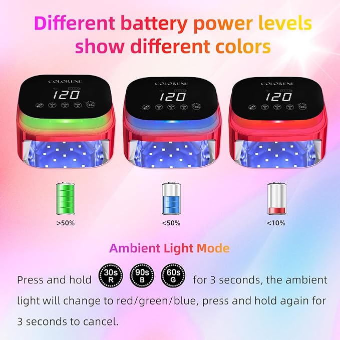 Cordless UV LED Nail Lamp, 60W Rechargeable Nail Dryer Gel Polish Light, Intelligent Auto Sensor LCD Display Curing Lamp, Portable 30 Beads LED Nail Light with 4 Timer Setting