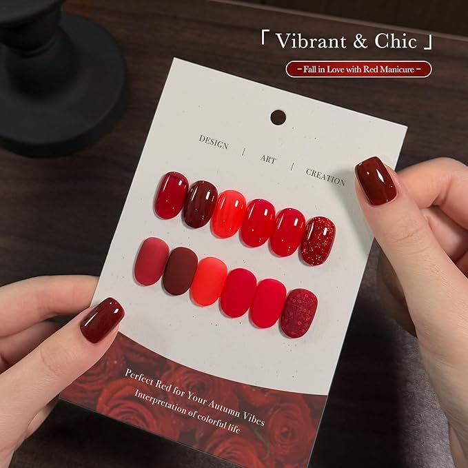 GAOY Red Gel Nail Polish Set, 6 Colors Burgundy Cherry Jelly Glitter, UV Light Cure Gel Polish for Nail Art DIY at Home