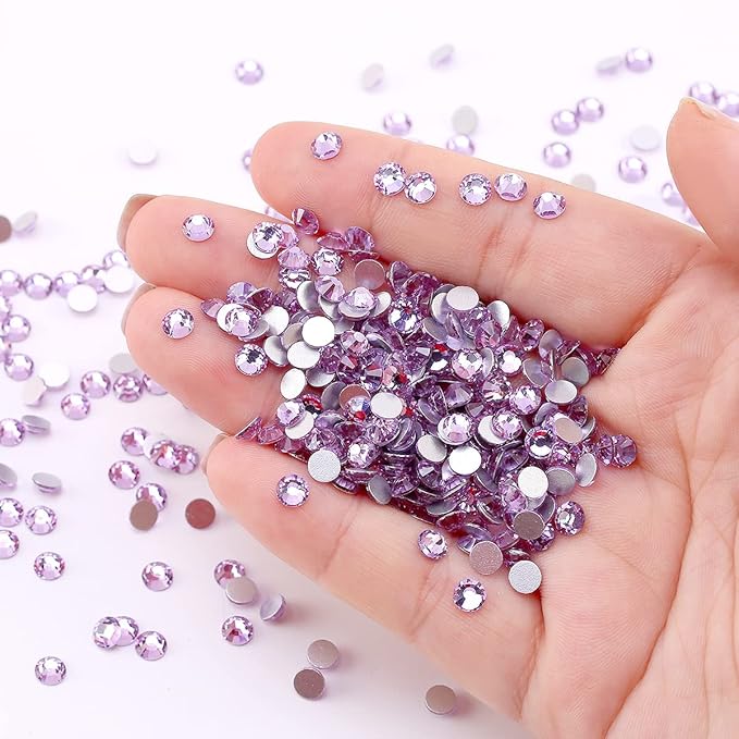 Novani Rhinestones 3000Pcs Flatback Crystal Round Loose Gemstones Glass Rhinestones for Crafts Makeup Nail Art Clothes Shoes DIY Decorations(SS6, 1.9-2.0mm,Lavender)