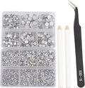 NCB 8000pcs Non Hotfix Rhinestones 10 Sizes Flatback Crystal Glass Rhinestones with Tweezers and Picking Pen for Nail Art Clothes Bags Phone Decorations Crafts DIY (026 White Opal Mix SS3-SS30)