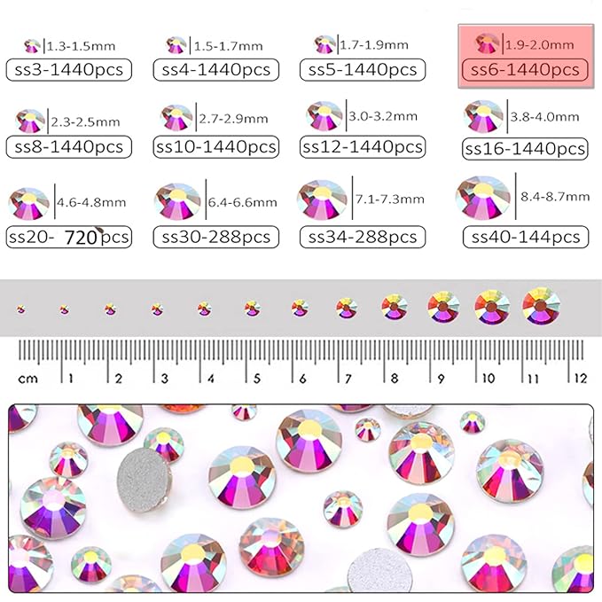 Dowarm 1440 Pieces SS6 2MM Flatback Crystal AB Rhinestones for Craft Nails Dance Costumes, Non Hotfix