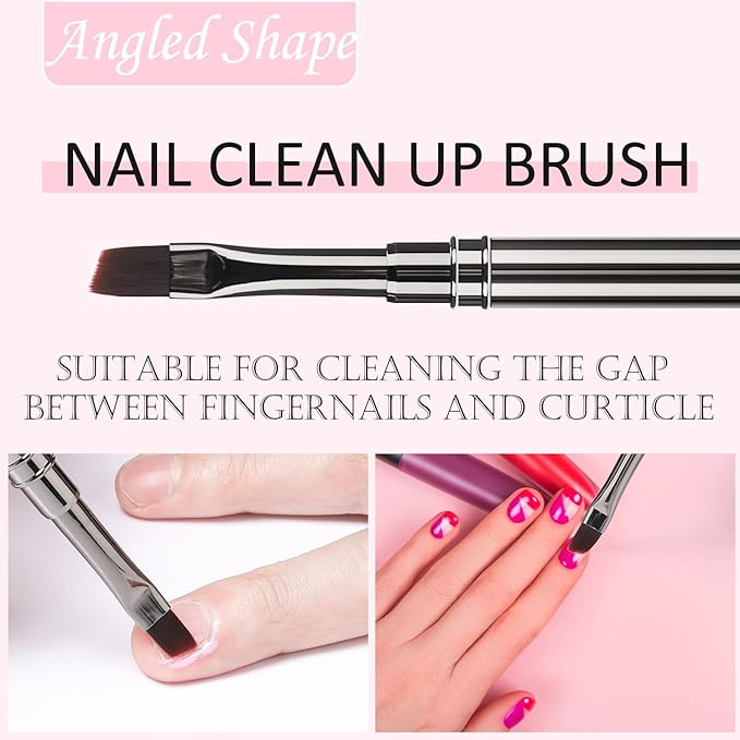 JASSINS Nail Art Clean Up Brushes, 3 Pcs Flat/Oval/Fine Angled Gel Nail Brushes,For Nail Art Design Painting DIY and Cleaning Polish Mistake on the Cuticles (Copper)