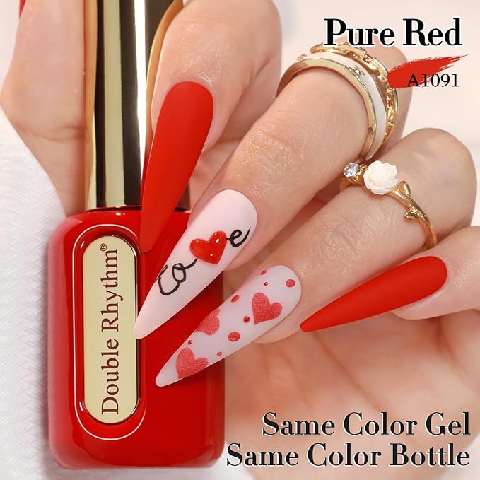 Double Rhythm 0.50 OZ Gel Polish Hema Free Same Color Same Bottle Golden Round Translucent Neutral Natural Milky 15 ML Jelly UV Polish Art DIY at Home (Red-C1091)