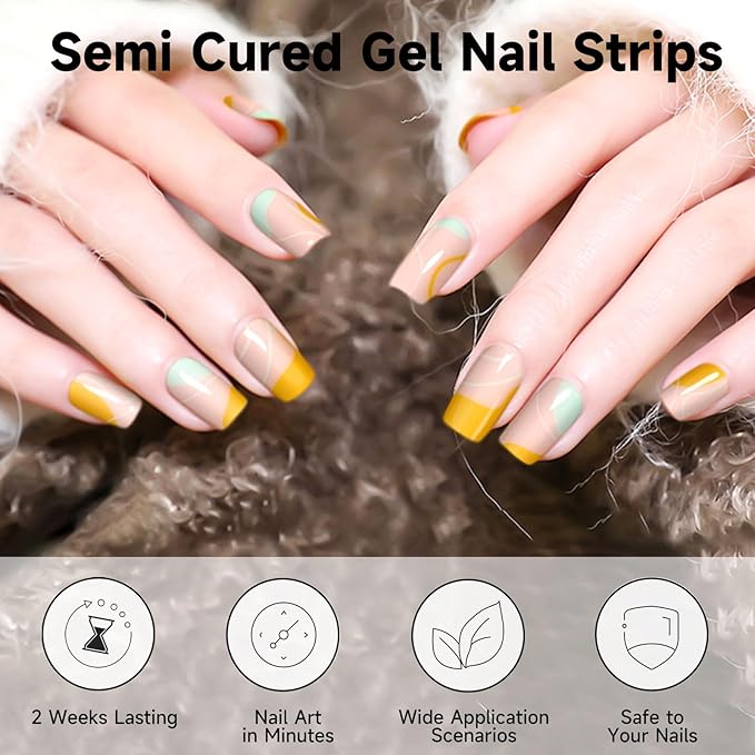 Semi Cured Gel Nail Strips (Nude Pink), 28 pcs Gel Nail Stickers, Work with Any UV Lights, Long-Lasting NailWraps for Women Gift Art DIY, Salon-Quality, Easy to Apply & Remove