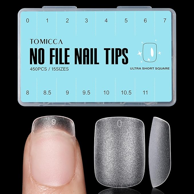 TOMICCA Extra Short Square Nail Tips, 15 Sizes Soft Double-sided Matte Fake Nails for Extensions, 450Pcs Acrylic Pre Shaped Gel Nail Tips for Home DIY Art Women Girls
