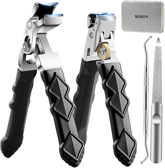 Thick Toenail Clippers for Seniors, Professional Edgy Nail Clippers for Men, Heavy Duty Large Finger Nail Clippers Adult, Angled Head Nail Clippers Cutters with Long Handle (4PCS Nail Clippers Set)