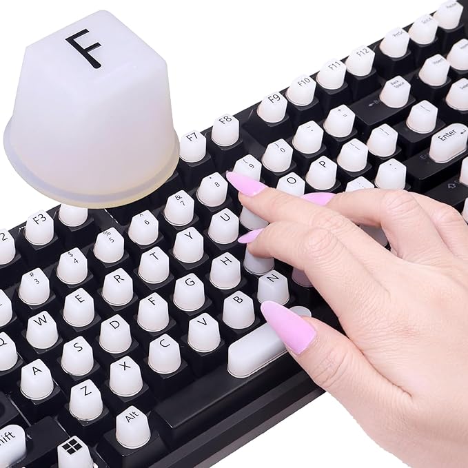 130 Pcs Raised Silicone Keyboard Sticker for Long Nails Typing and Gaming, Stable and Comfortable, Anti-Damage Symbolic and Alphanumeric Keys for Keyboards and Laptops (White, 130pcs)