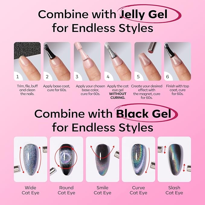 modelones Hot Pink Cat Eye Gel Nail Polish Pink Glitter Holographic Pink Cat Eye Neon Shimmer Reflective Translucent U v Gel Magnetic Nail Polish 15ML