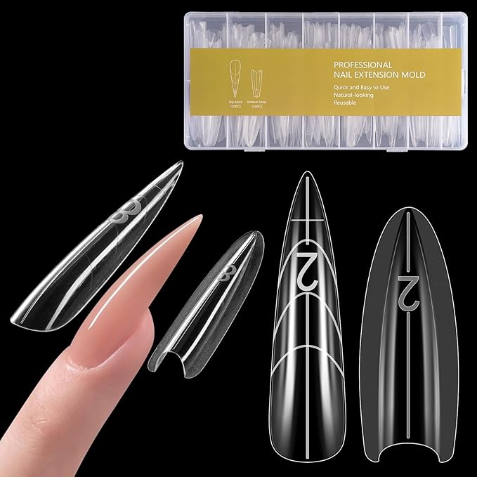 Sandwich Dual Nail Forms: 240PCS Nail Forms for Builder Gel, 15 Sizes Long Stiletto Shape for Women Salon Home DIY