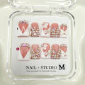 Handmade Press on Nails Rhinestones Press on Nails Short Duck Shaped Fake Nail White French Acrylic Nails Full Cover Reusable Flower False Nail for Women Girls Nail Accessories (Size S)