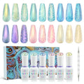 CHARMACY Pearl Gel Nail Polish Set - 6 Colors Shimmer Blue Pink Yellow Shell Gel, Aurora Shell Effect, Mermaid Nails LED UV Soak Off