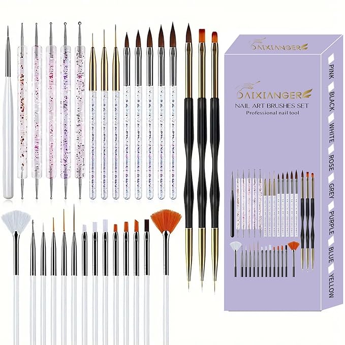 31 Pcs Nail Art Tools Set - Professional Nail Brushes Kit for Acrylic Gel Nails, Manicure Painting Dotting Detailing Tools, Nail Design for Home Salon Supply-White