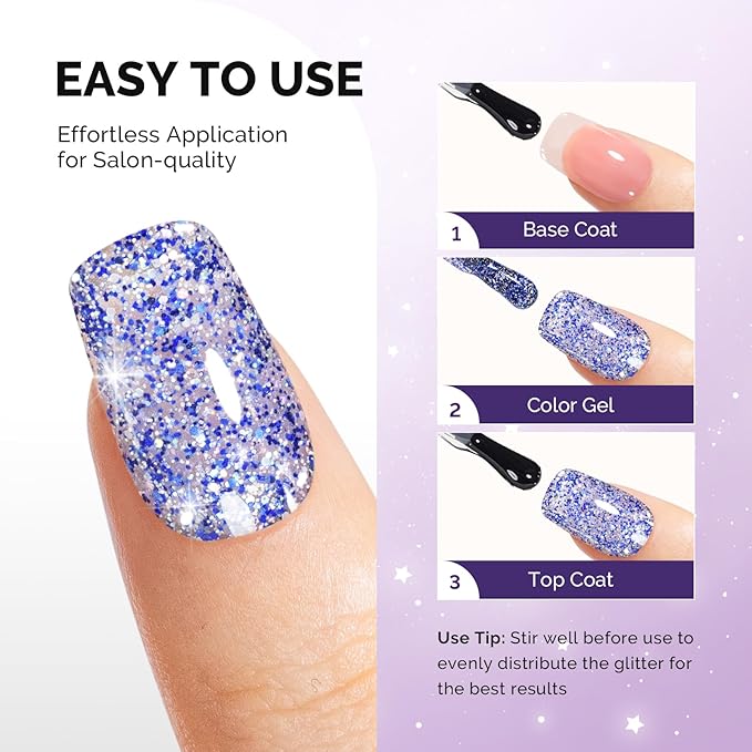 MelodySusie Galaliver Blue Glitter Gel Nail Polish, 15ML Reflective Blue Diamond Shimmer Gel Polish Soak Off UV LED Cured Long Lasting Gift for Women DIY Nail Design Nail Art Manicure X11