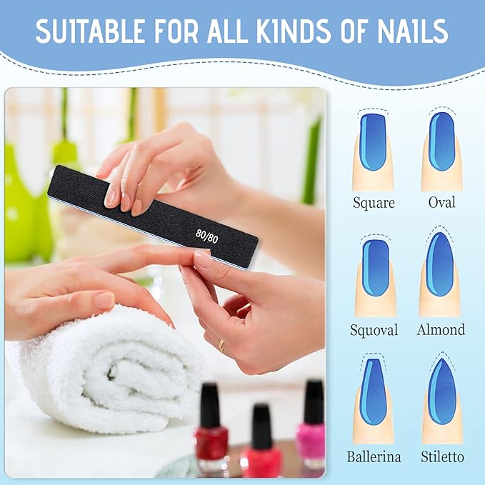 Professional 12 Pcs Emery Board for Acrylic & Gel Nails - 80/80 Grit, Double Sided Coarse Nail File for Home & Salon