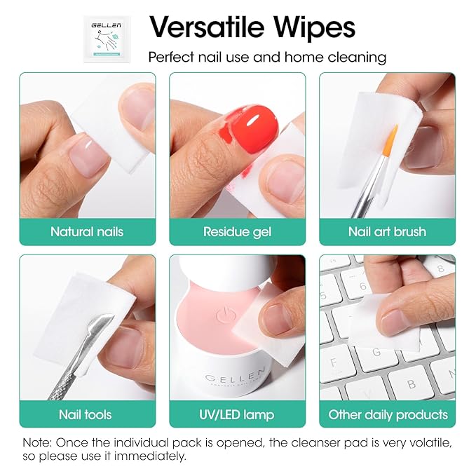 Gellen Gel Polish Remover Pad Kit, Acetone Polish Remover Pads & Alcohol Pads Cleanser Wipes, 400 Pack Travel Kit Professional Individually Wrapped Quick Easy with Glycerin Moisturizing