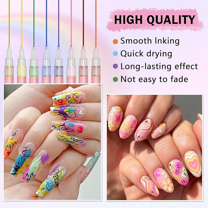 12 Colors Nail Art Pens Set, Nail Art Markers Polish Pens for Painting Nails, Acrylic Paint Drawing Painting Dotting Markers Pen Quick Drying Nail Art Design Manicure Tools 0.7mm