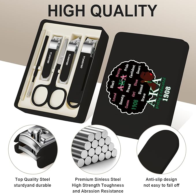 Nail Clippers and Beauty Tool Portable Set Nail Clipper Set Manicure Set 6 in 1 AKA Sorority Gifts Suitable for for Women Home, Workplace, Outdoor Travel,Etc. (AKA 1908 Black)