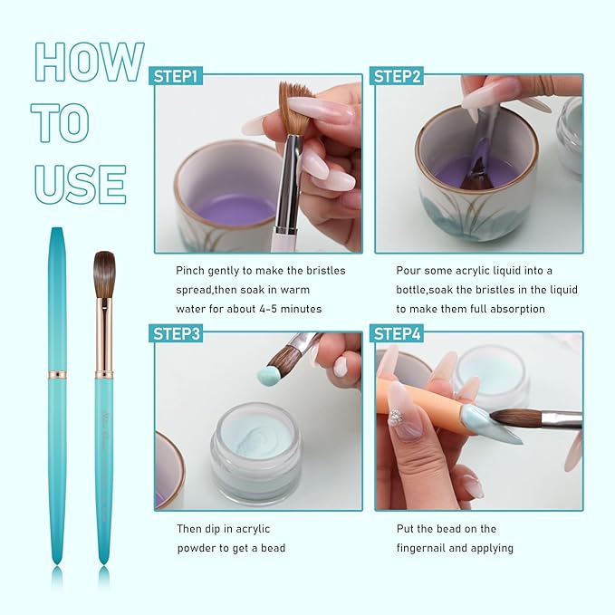 Acrylic Nail Brush Size 16, 100% Pure Kolinsky Nail Brush for Acrylic Application, Professional Nail Extension Manicure Tool Nail Drawing Pen for DIY Home Salon(Cyan)