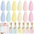 beetles Pastel Gel Polish Set- Cream Patels HEMA-Free Gel, 6 Colors 15ml Pastel Yellow Pink Blue Spring Shades, Salon-Quality Long Lasting Soak Off UV LED Nail Gel with Swatch Card