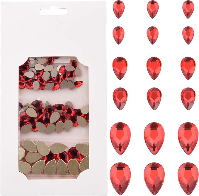 100pcs Red Crystals Pear Shapes 3 Size Flatback Glass Rhinestones for Crafts DIY Jewelry Making Beading Shoes Nails Art Supplies