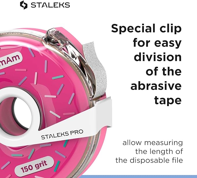 Staleks Pro Disposable White Abrasive Tape papmAm Expert – 150 Grit – 7m Roll in Plastic Case – Glueless Replaceable Abrasive – Professional Nail Filing – Manicure & Pedicure
