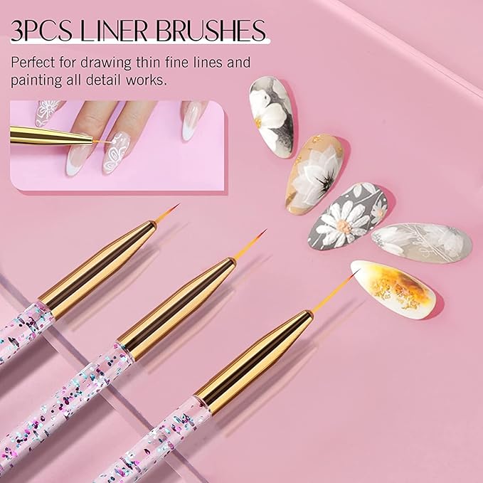 31 Pcs Nail Art Tool Set, Nail Art Brushes Kit with Liner, Dotting, Fan & Flat Nail Brush Drawing Pen for Acrylic, Gel Polish, DIY Manicure at Home & Salon Design Supply-Black