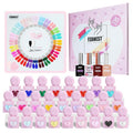 FZANEST 30pcs Gel Nail Polish Set, Professional HEAM-free TPO-free 10ml 26 Bright Colors DIY Gel Nail Set with Base Top Coat, Matte Top & Blooming – Pink Heart Shaped Bottles