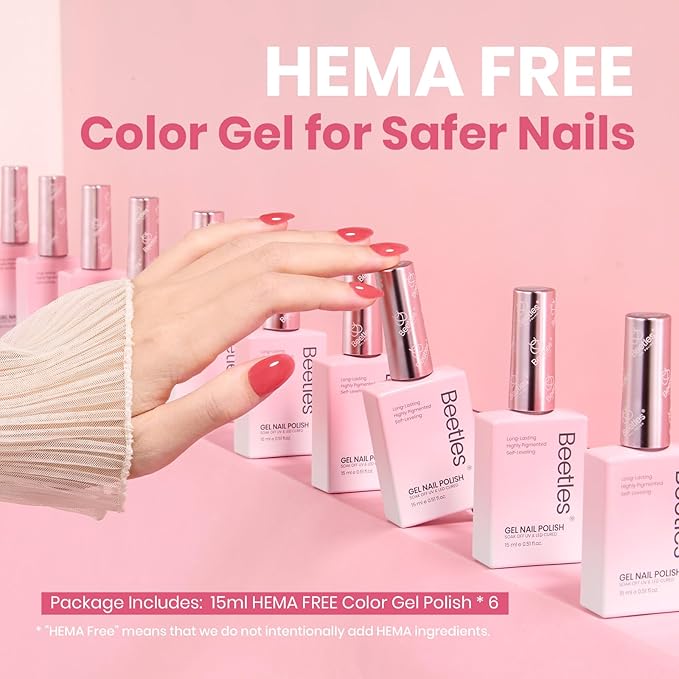 Beetles Nude Gel Nail Polish Set - 6 Colors Hema Free Summer 15ML Jelly Gel Polish Neutral Nude Pink Milky White Sheer Translucent Effect Full Size Soak Off UV Salon Colorful Bottle Gel Gift for Women