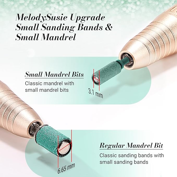 MelodySusie 50 Pcs Nail Drill Bits Small Sanding Bands with 3.1mm Mandrel Bit, 180 Fine Grit Nail File for Acrylic Nails Gel Manicures and Pedicure, Dark Green
