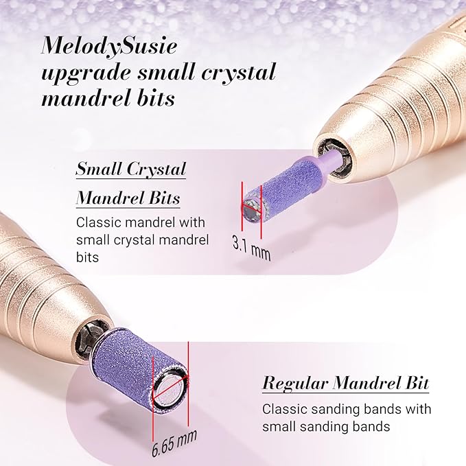 MelodySusie Small Crystal Top 3.1mm Mandrel Bit for Nails, 3/32'' Easy Off Nail Drill Bits for Sanding Bands, Suitable for Acrylic Nails Gel Manicures and Pedicures, Purple