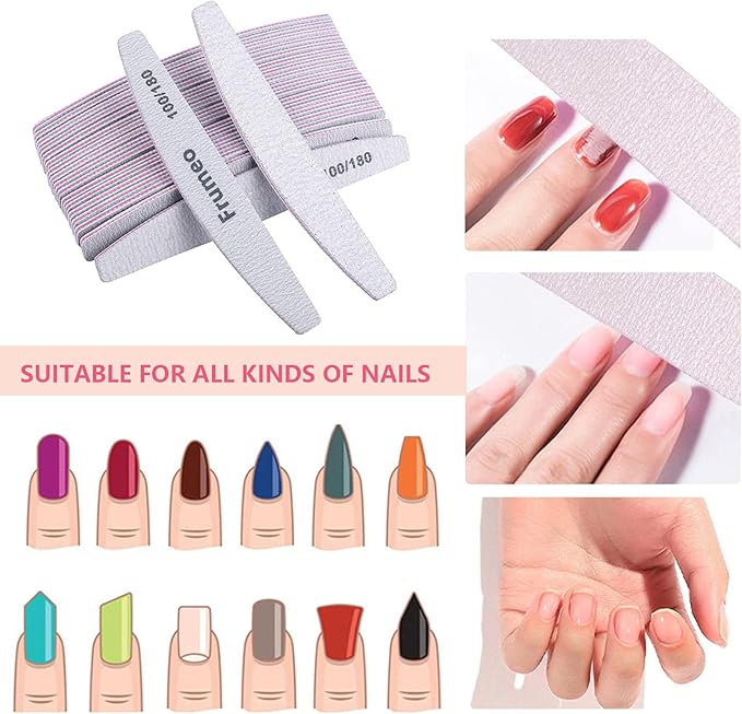 25 PCS Professional Nail File 100/180 Grit, Washable, Reusable Double Sided Emery Board for Acrylic, Extension Gel & Natural Nail, Coarse Manicure Fingernail File for Home and Salon Use
