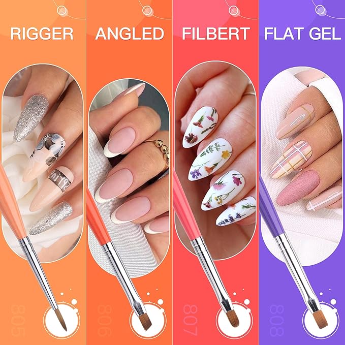 Gellen Nail Brushes for Nail Art 12Pcs - Nail Art Brushes Set Professional Acrylic & Gel Nail Brush Kit for Nail Art Design, Liner, Oval, Filbert, Fan, French Tip Nail Art Salon & Home DIY