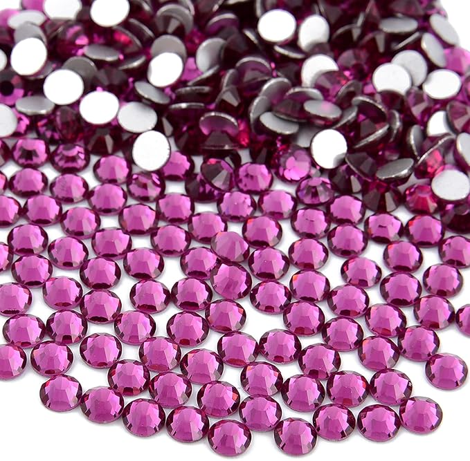 NCB 3000pcs Flatback Round Glass Nail Art Rhinestones Crystal for DIY Making Accessories Shoes, Clothes, Face Art, Bags, Manicure (Fuchsia, SS4 3000pcs)