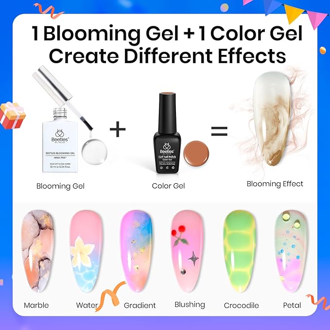 Beetles Blooming Gel - Hema Free Clear Blossom Blooming Gel Polish for Spreading Effect DIY Watercolor Floral Print Soak off U V LED Lamp Cure Nail Diy Manicure Art Design Gift