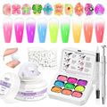 MIZHSE White 3D Sculpting Nail Gel and 9 Colors Patting Gel Polish Kit，3D Gel Nail Art Ombre Soak Off U V LED Painting Gel Set with Sponges, for Home & Salon Use