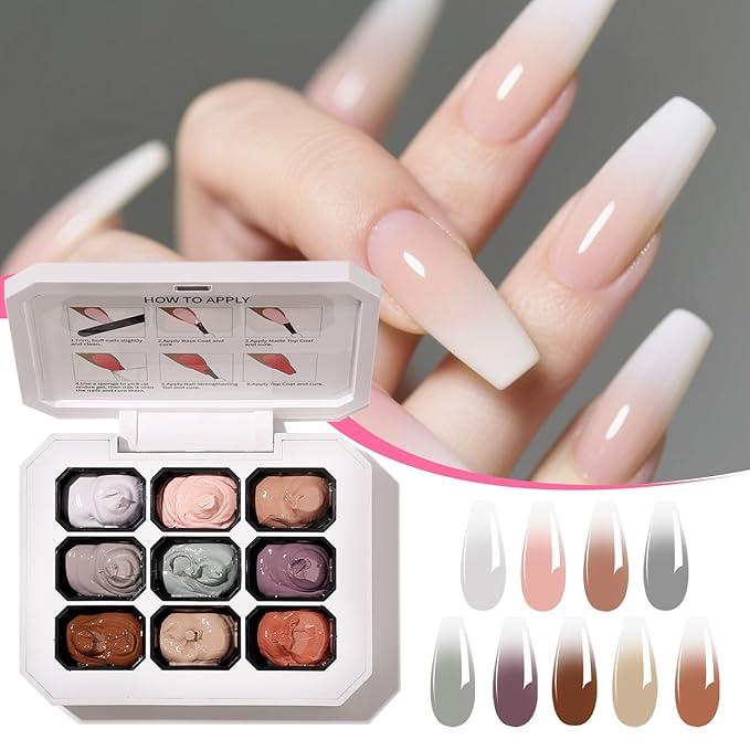Ombre Gel Nail Polish Nail Sponges for Ombres 9 Series Colorful Blush Effect Pat Painting Gradient Blooming Gel for Ombre Nails Multistyle French Manicure Nail Art DIY Home (A2, 1)
