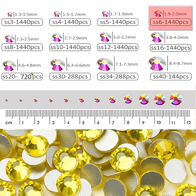 Dowarm 1440 Pieces SS6 Flatback Rhinestones, 2MM Flatback Crystal Rhinestones for Craft Nails Dance Costumes, Non Hotfix Rhinestones (Citrine/Lemon Yellow)