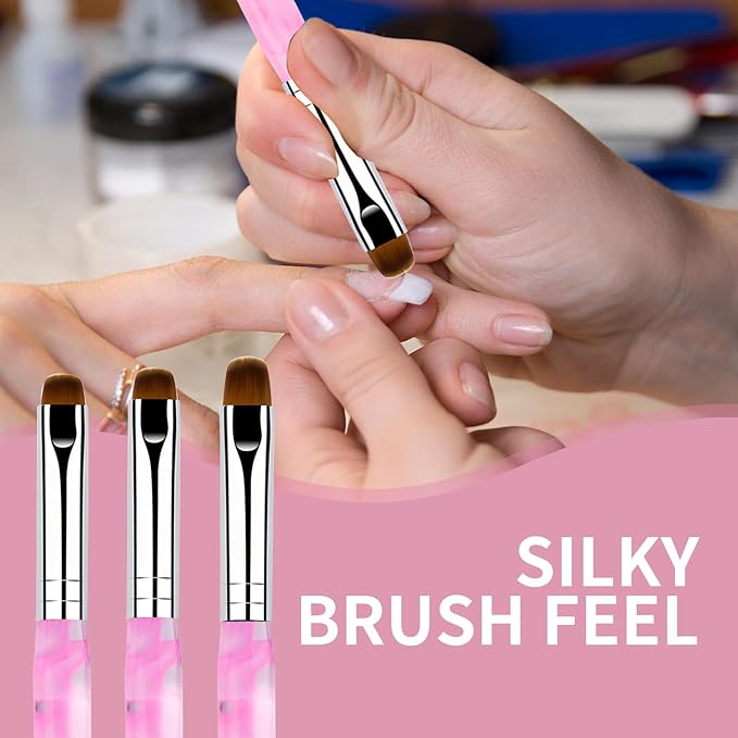 French Manicure Brush, Esclane 2 Way French Nail Brush with Dotting Tool for Manicure Cuticle Clean Up Nail Art Design, French Tip Brush (Pink, #14)