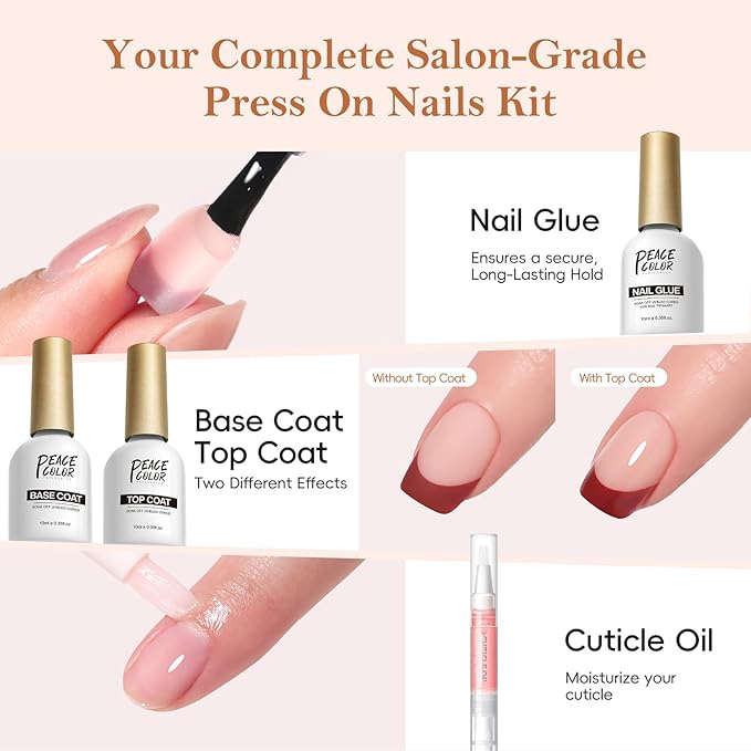 PEACECOLOR French Tip Press On Nails Kit - 150Pcs Short Square 5 Colors Nude Nail Tips Gel Nail Extension Kit with Nail Lamp Starter Kit Nail Glue Base & Top Coat Fake Nails Gift for Women Home DIY