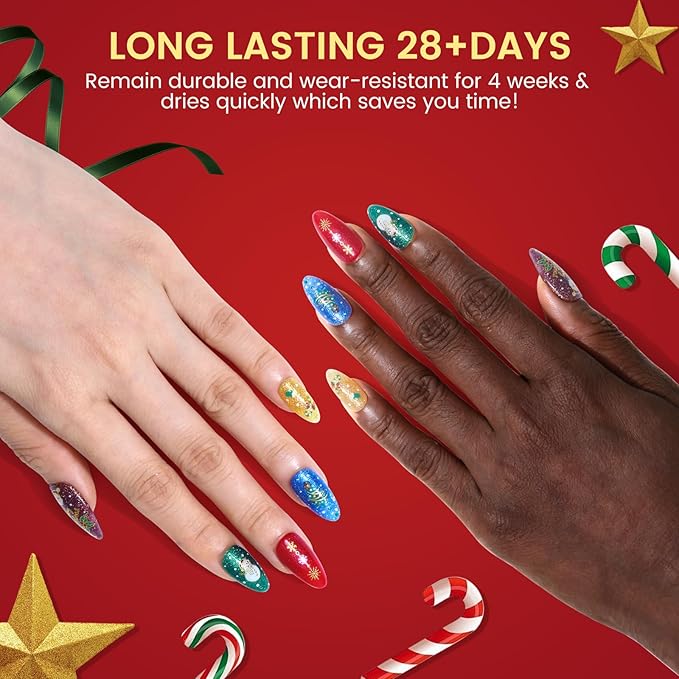 6PCS Christmas Gel Nail Polish Set- Hema TPO Free Sparkle Green Blue Soak off U V Gel Polish Set with Swatch Board - Glitter Gold Silver Gel Polish Colors Nail Art Manicure Salon DIY at Home for Women