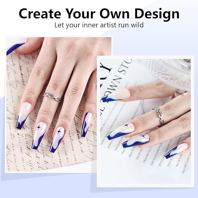JODSONE Dark Blue Swirl Nail Art Liner Gel Polish,10ml Classic Color 3D Nail Art Pens Effect Nail Print Design with Thin Brush for French Tips Manicure Painting DIY at Home - LB10