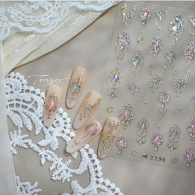 Silver Nail Stickers 3D Self Adhesive Laser Gem Nail Art Stickers 5D Embossed Aurora Star Jewelry Ribbon Nail Decals Vintage Style Totem Nail Art Supplies Diamond Nail Design for Women Girls 1 Sheets