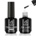 Beetles 2 Pcs 15ml No Wipe Gel Top Coat and Base Coat Set - Shine Finish and Long Lasting 12 Colors Gel Builder for Nails 8-in-1