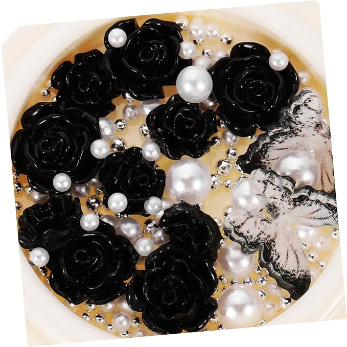 Black Camellia Rhinestone Nail Charms Nail Art Accessories Pearls Gems for DIY Manicure and Creative Decorations
