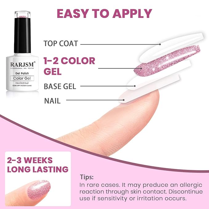 RARJSM Reflective Glitter Gel Polish, Light Purple Sparkle Gel Nailpolish Shiny Nail Art Varnish Manicure Clear Diamond Nailgel For Salon Home DIY U V L E D Cure RequiredRAR83